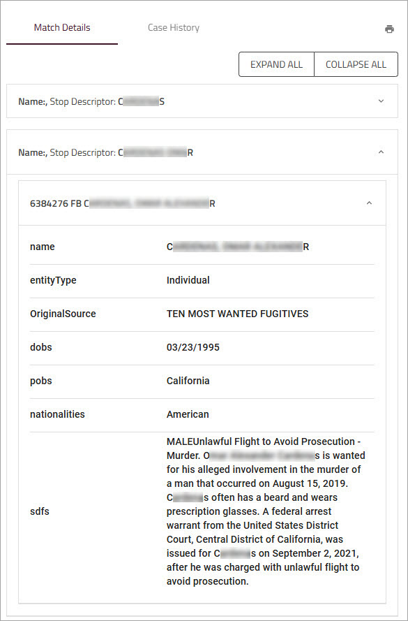 Sanction Review Match Details